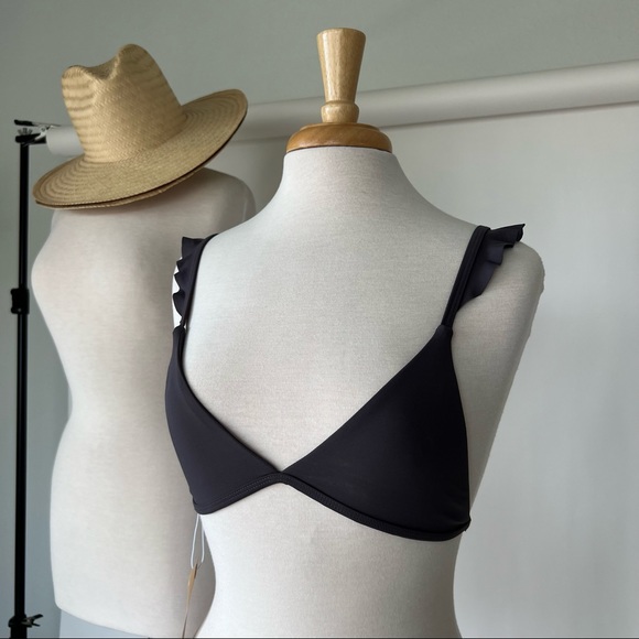 DARK GREY NWT RUFFLE TRIMMED BIKINI TOP - Picture 3 of 8